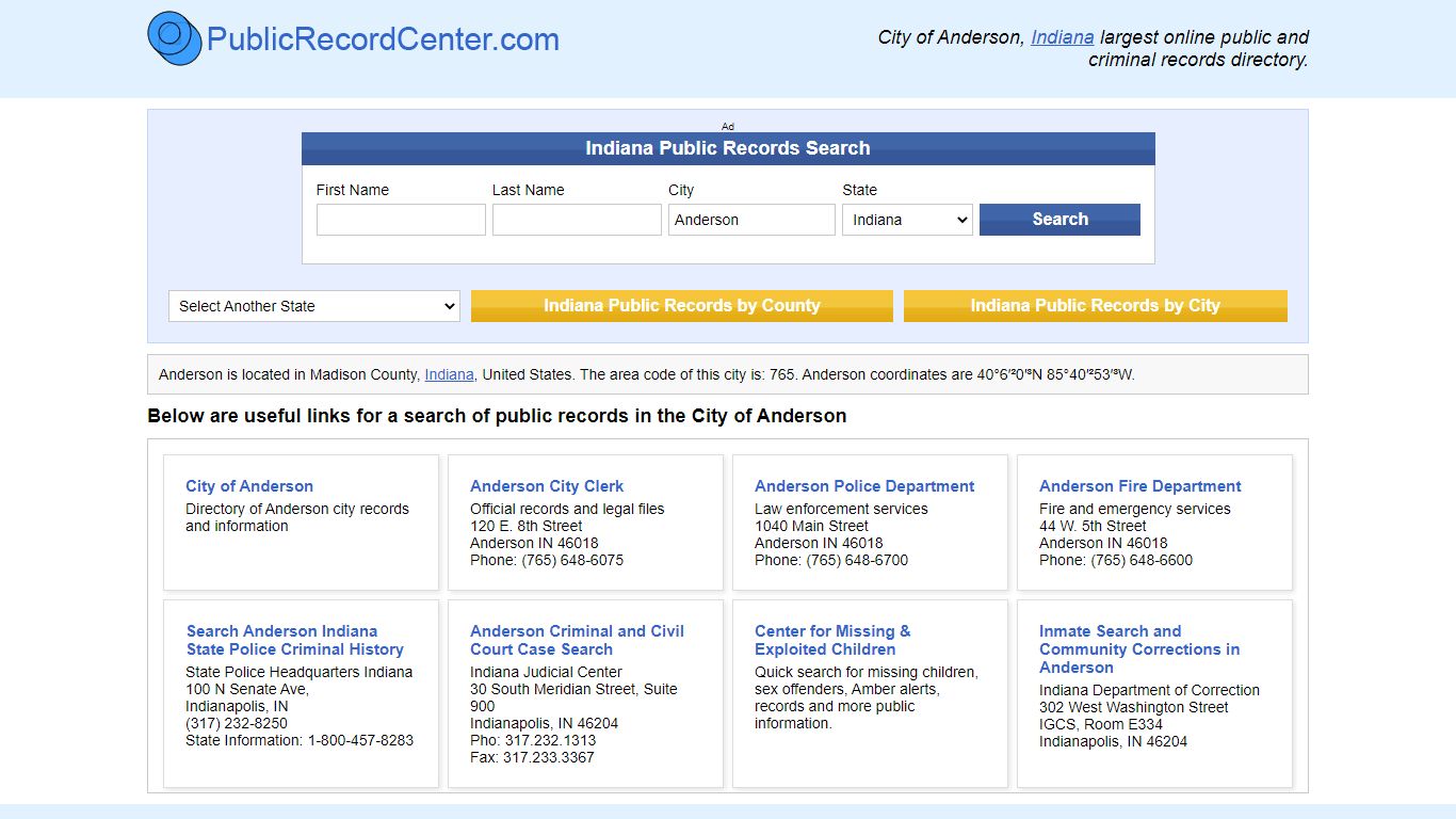 Anderson, Indiana Public Records and Criminal Background Check